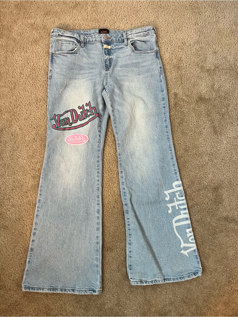 Von Dutch Originals 31 Women’s Light Wash Logo Flare Jeans - Light Blue